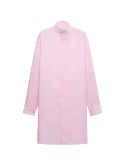 Marni Pink Poplin Longline Shirt With Raised Stripes