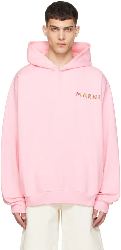 Marni Logo印花棉连帽衫 In Pink