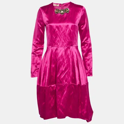 Pre-owned Marni Pink Satin Flared Mini Dress S