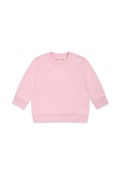 Marni Pink Sweatshirt For Baby Girl With White Logo