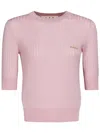 Marni Ribbed Knit Top With Fitted Silhouette In Pink
