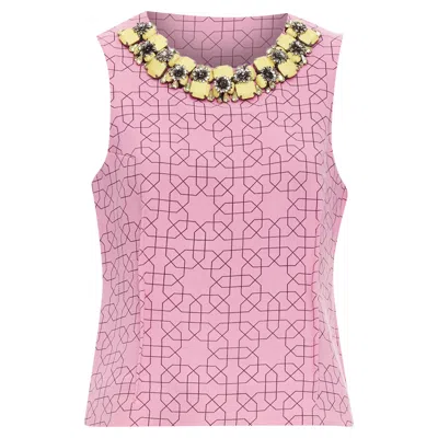 Marni Pink Virgin Wool Yellow Embellished Jewel Collar Vest It40 S
