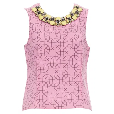 Pre-owned Marni Pink Virgin Wool Yellow Embellished Jewel Collar Vest It40 S