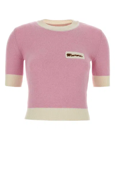 Marni Wool Blend Short Sleeve Crewneck Sweater In Pink