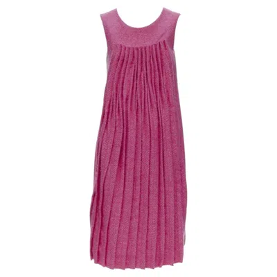 Pre-owned Marni Pink Wool Tweed Gathered Pleat Contrast Back Sleeveless Dress It38 Xs