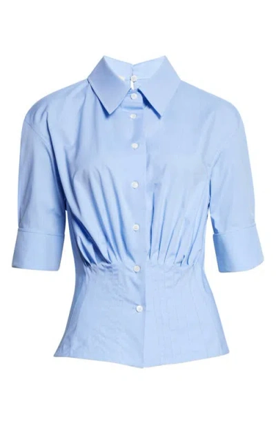 Marni Pintuck Peplum Poplin Button-up Shirt In Blue