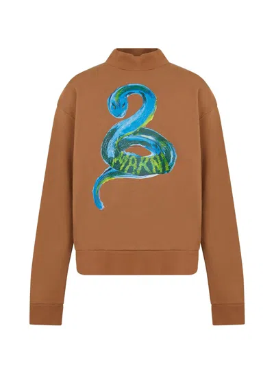 Marni Piton Logo Brushed Organic Sweatshirt In Brown
