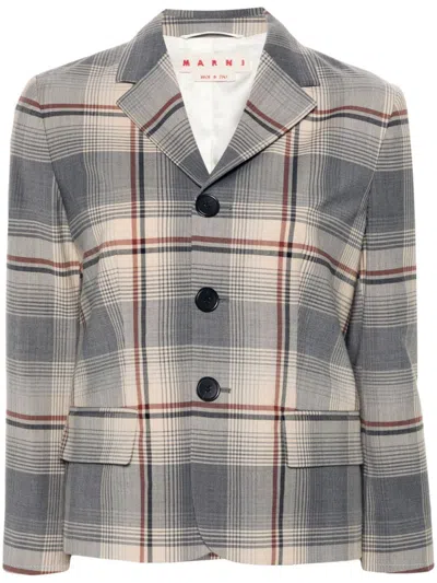 Marni Checked Wool-blend Blazer In Black