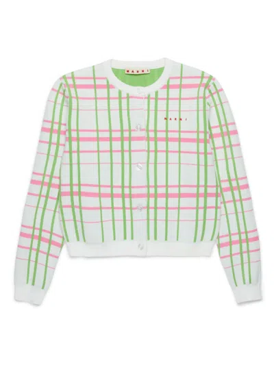 Marni Kids' Plaid-check Cardigan In White