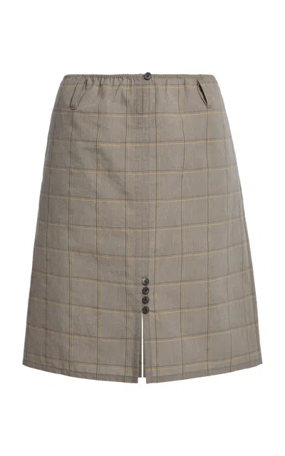 Marni Plaid Cotton Midi Skirt In Brown