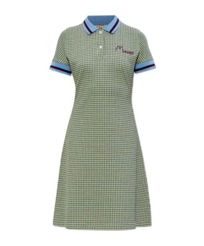Marni Embroidered Checked Knitted Mini Dress In Multi