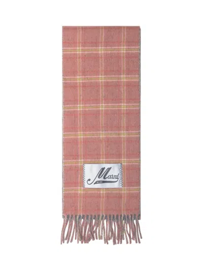 Marni Plaid Logo Scarf In Arancione