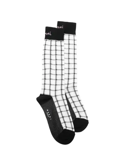 Marni Plaid Logo Socks In White