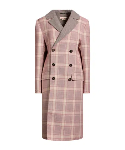 Marni Plaid Long Coat In Pink
