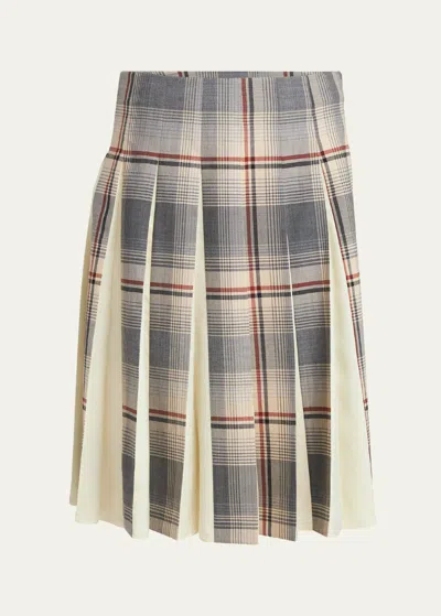 Marni Plaid Pleated Skirt In Slateblue