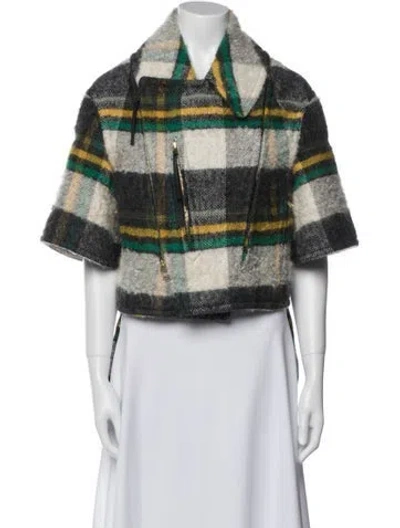 Pre-owned Marni Plaid Print Fur Jacket In Gray