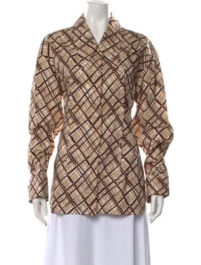 Pre-owned Marni Plaid Print Long Sleeve Blouse In Neutrals
