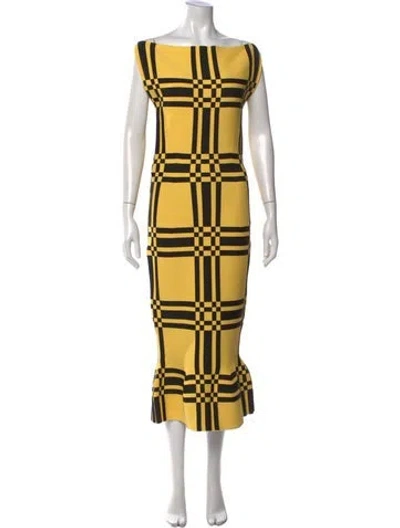 Pre-owned Marni Plaid Print Midi Length Dress W/ Tags In Yellow