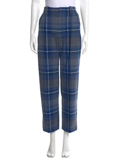 Pre-owned Marni Plaid Print Straight Leg Pants In Blue