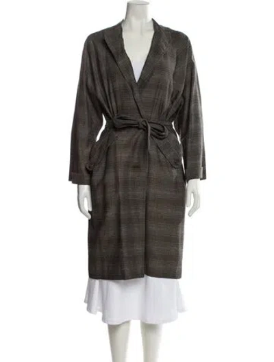 Pre-owned Marni Plaid Print Trench Coat In Green