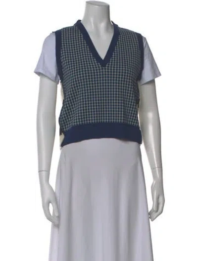 Pre-owned Marni Plaid Print V-neck Sweater In Blue