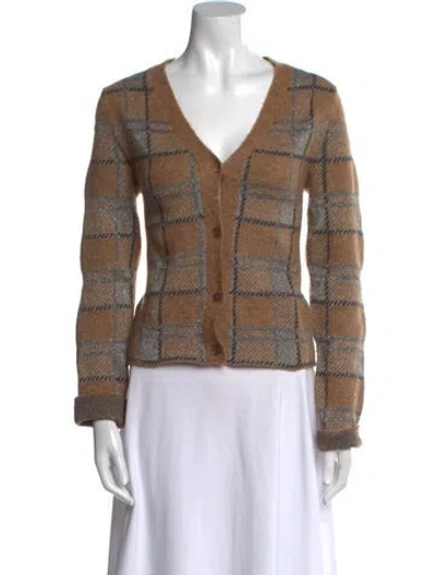 Pre-owned Marni Plaid Print V-neck Sweater In Brown