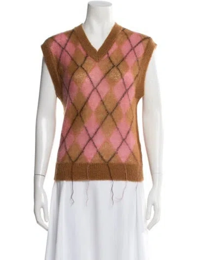 Pre-owned Marni Plaid Print V-neck Sweater In Orange