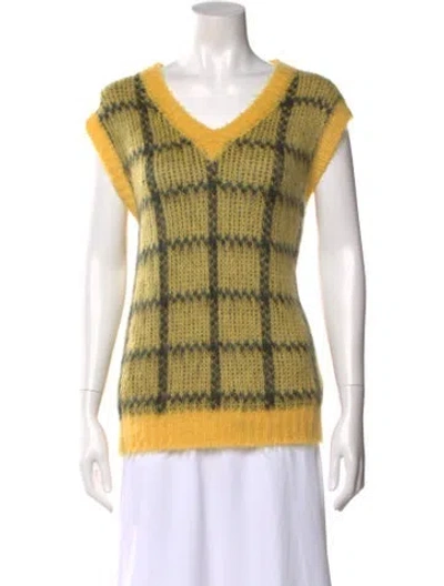 Pre-owned Marni Plaid Print V-neck Sweater In Yellow