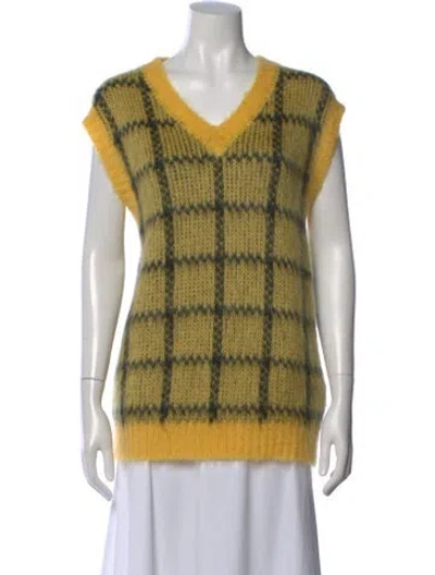 Pre-owned Marni Plaid Print V-neck Sweater In Yellow