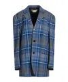Marni Plaid Patterned Single Breasted Blazer In Blue