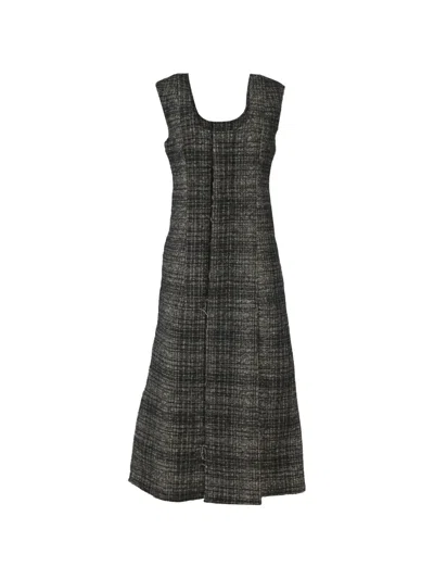 Pre-owned Marni Plaid Tweed Midi Dress In Gray