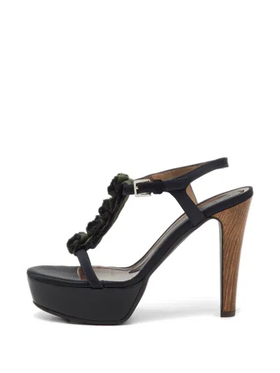Pre-owned Marni Platform-ruffle Sandals In Black