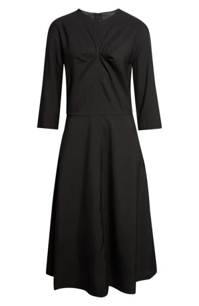 Marni Pleat Bodice Wool Midi Dress In Black