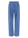 Marni Wide-leg Pleat Jeans With Contrast Stitching And Suede Logo In Blue
