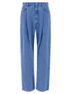 Marni Wide-leg Pleat Jeans With Contrast Stitching And Suede Logo In Blue