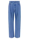 Marni Wide-leg Pleat Jeans With Contrast Stitching And Suede Logo In Blue