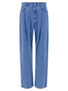 Marni Wide-leg Pleat Jeans With Contrast Stitching And Suede Logo In Blue