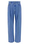 Marni Wide-leg Pleat Jeans With Contrast Stitching And Suede Logo In Blue