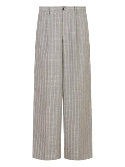 Marni Pleat Tartan-pattern Trousers In Gray