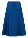Marni Denim High Waist Midi Skirt With Pleated Detail