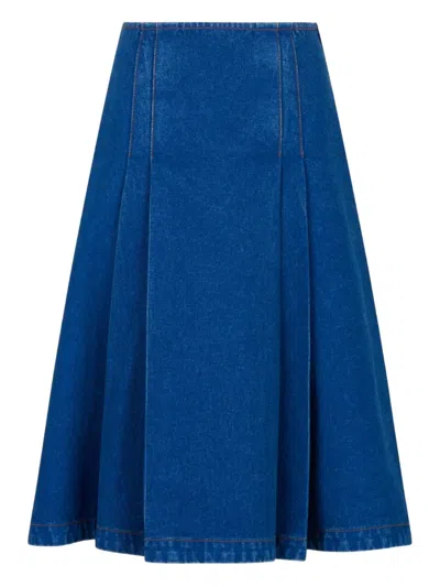 MARNI PLEATE-DETAILED DENIM SKIRT