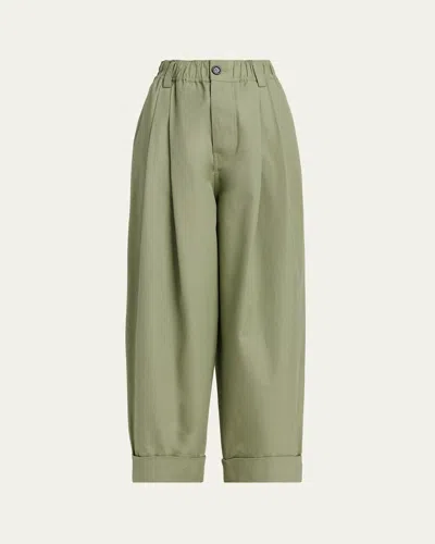 Marni Pleated Canvas Wide-leg Pants In Dusty/mint