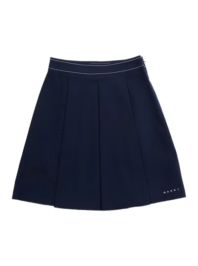 Marni Pleated Cotton Skirt In Blue