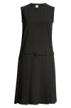 Marni Pleated Drop Waist Belted Shift Dress In Black