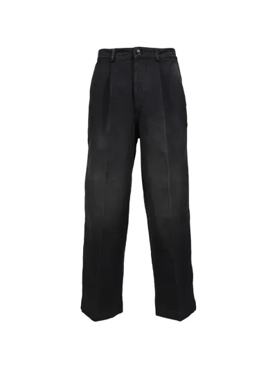 Marni Pleated Faded-effect Trousers In Black