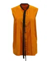 Marni Pleated Front Blouse With Neck Bow In Orange Cotton In Orange