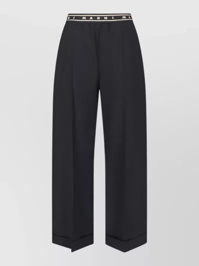 Marni Pleated Front Trousers Side Pockets Turn Up Hem In Black