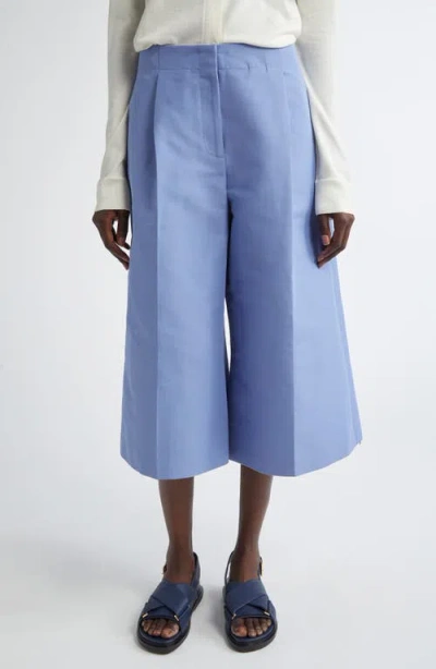 Marni Pleated High Waist Wide Leg Virgin Wool Crop Trousers In Periwinkle