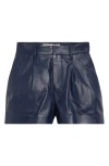 Marni Pleated Leather Shorts In Blue