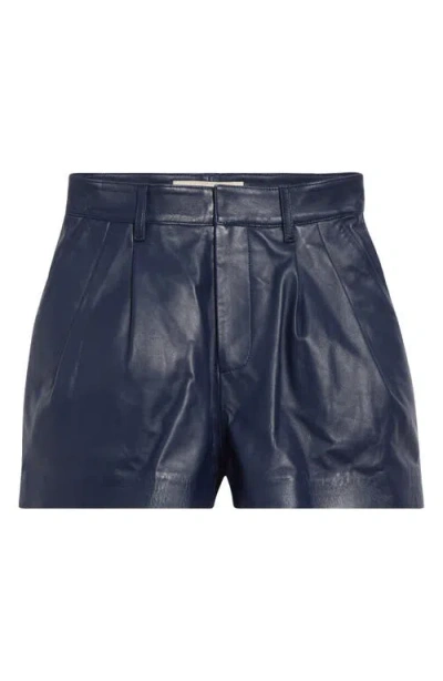 Marni Pleated Leather Shorts In Blue